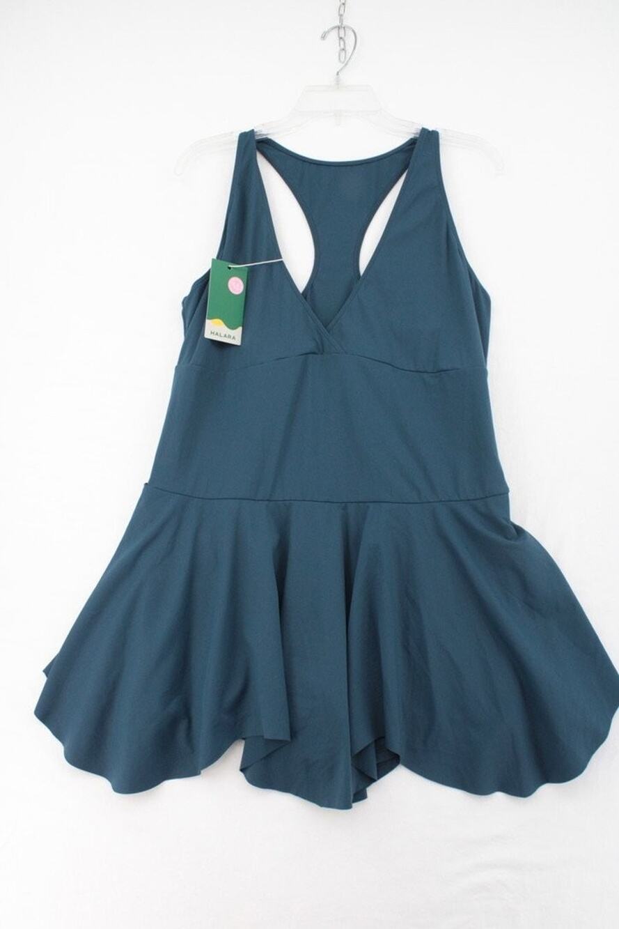 NWT Halara V Neck Racerback Athletic Skort Dress XL Blue Handkerchief Hem